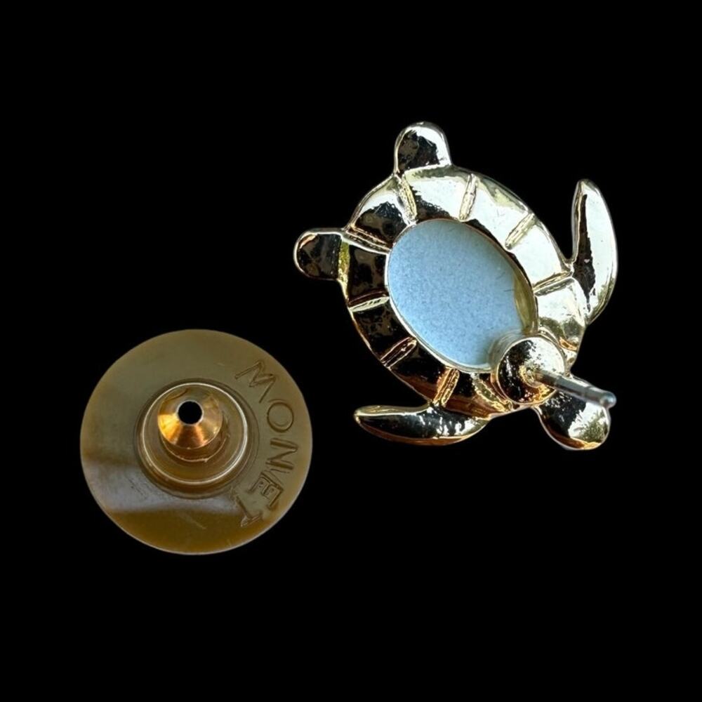 MONET Sea Turtle Post Earrings Aqua Minet Faceted Glass Gold Tone Modern Beach - Picture 4 of 7